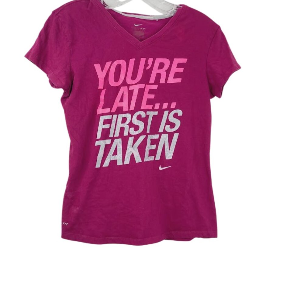 Nike Women's‎ Pink You're Late Short Sleeve Pullover Athletic T-Shirt Size S